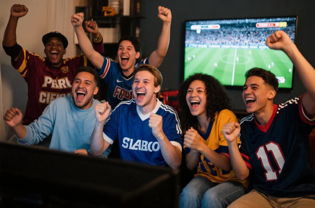 球迷们共同观看比赛，展现体育的激情与团结